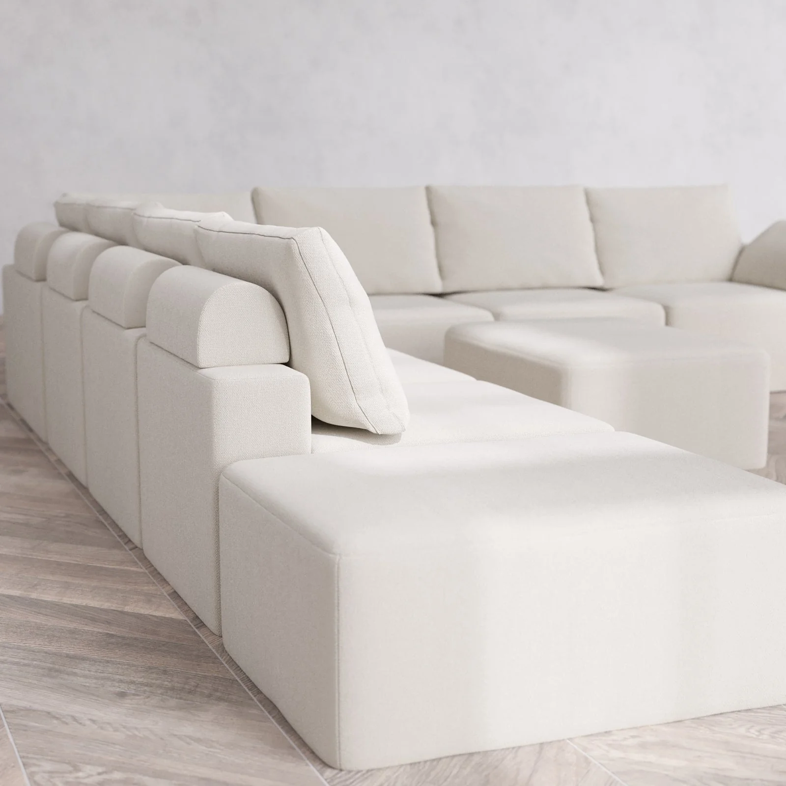 Slipcover Only - Modular Washable 8-Seater Open End Corner Sectional + Chaise Ottoman Cloud + Bolster Sofa in Pearl | Right-Facing Arm - Image 6