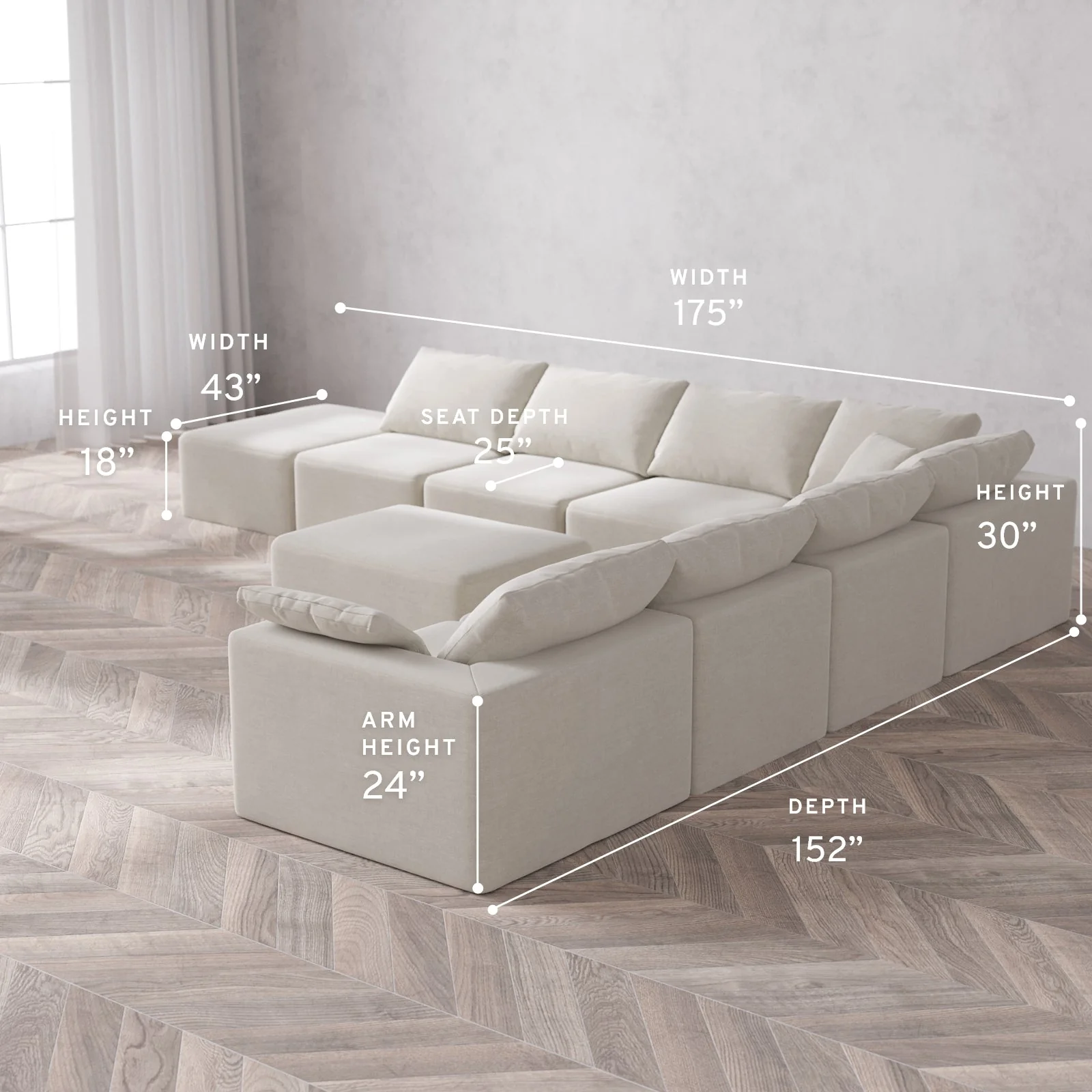Slipcover Only - Modular Washable 8-Seater Open End Corner Sectional + Chaise Ottoman Cloud Sofa in Cashew | Right-Facing Arm - Image 5