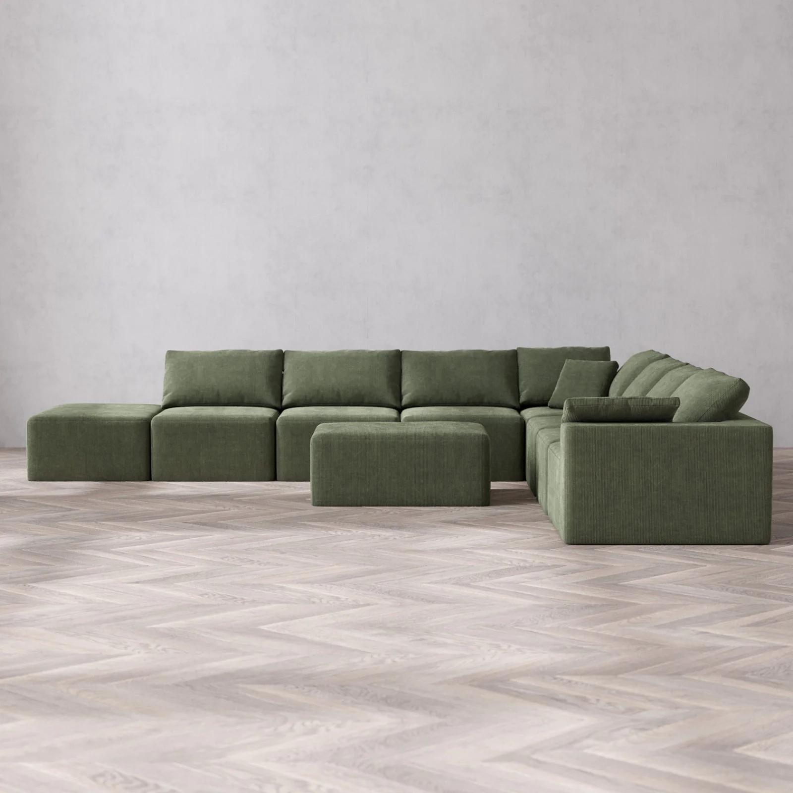 Slipcover Only - Modular Washable 8-Seater Open End Corner Sectional + Chaise Ottoman Cloud Sofa in Juniper | Right-Facing Arm