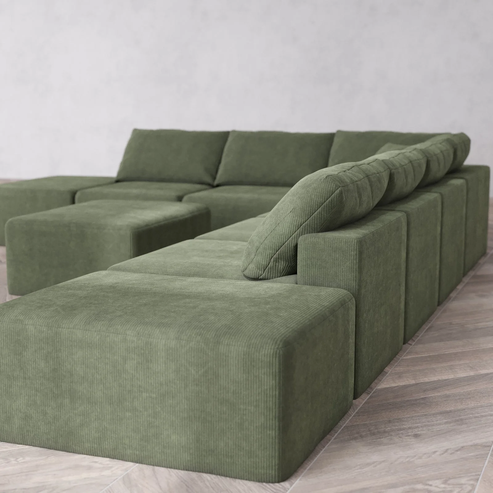 Slipcover Only - Modular Washable 8-Seater Open End Corner Sectional + Chaise Ottoman Cloud Sofa in Juniper | Right-Facing Arm - Image 6