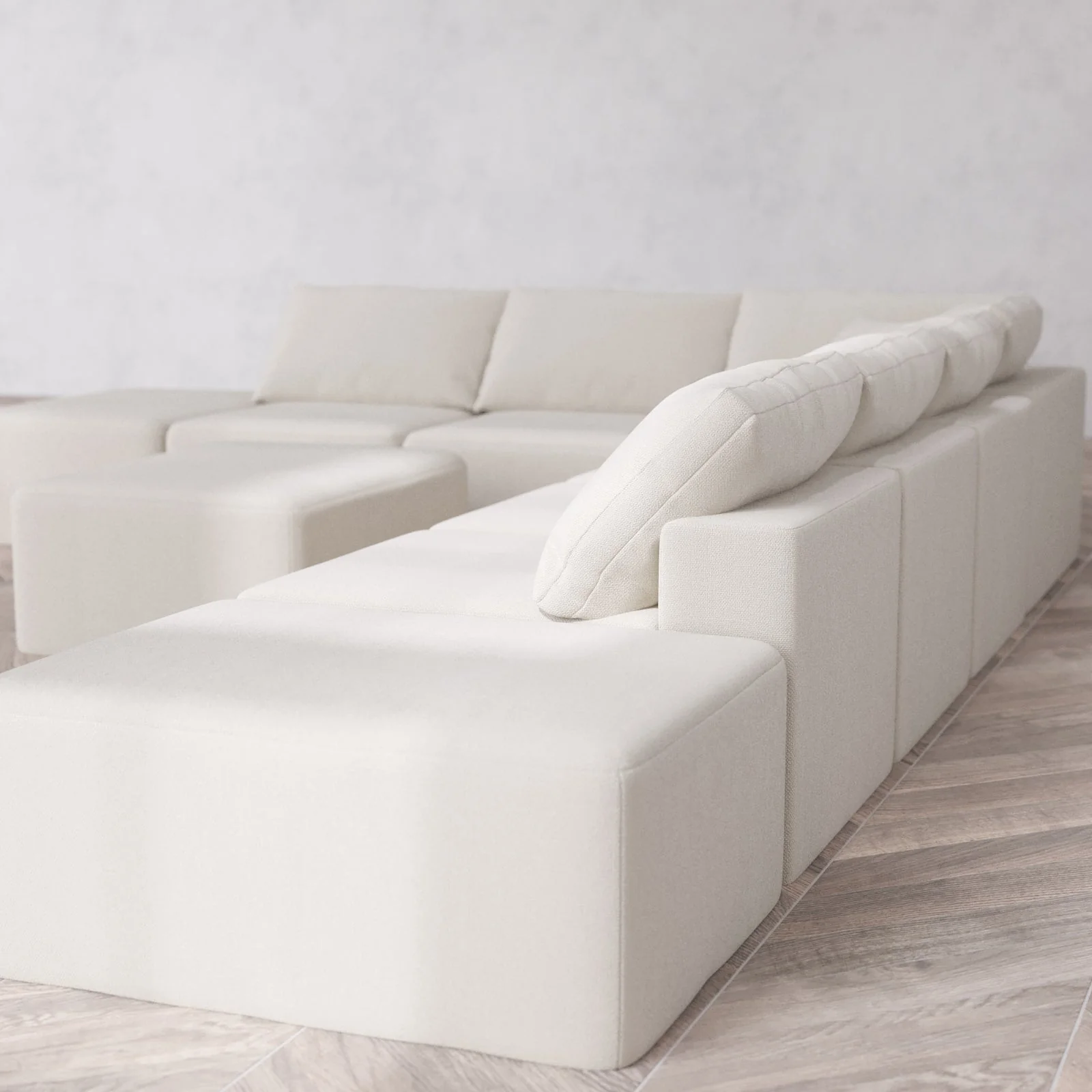 Slipcover Only - Modular Washable 8-Seater Open End Corner Sectional + Chaise Ottoman Cloud Sofa in Pearl | Right-Facing Arm - Image 6