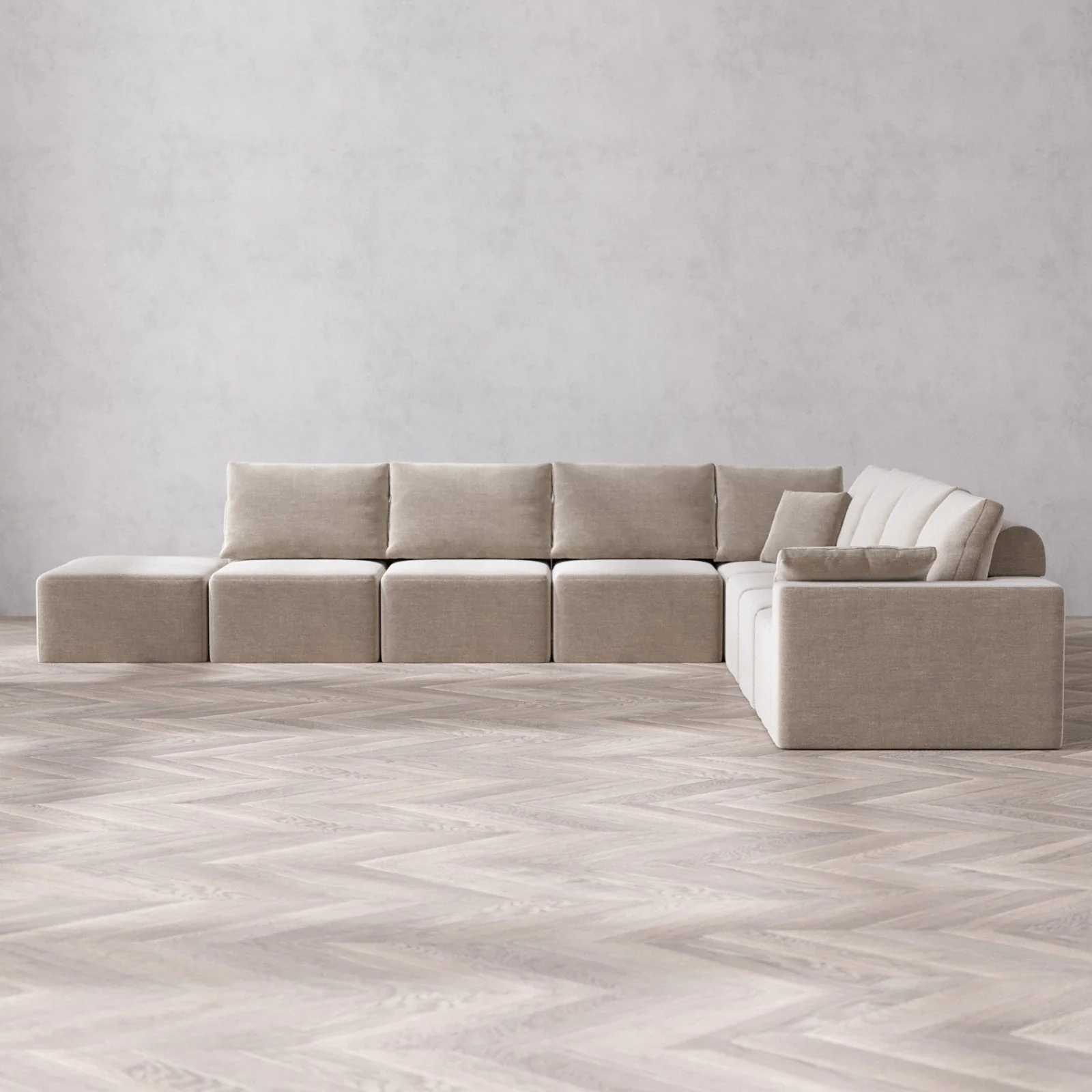 Slipcover Only - Modular Washable 8-Seater Open End Corner Sectional Cloud + Bolster Sofa in Caraway | Right-Facing Arm