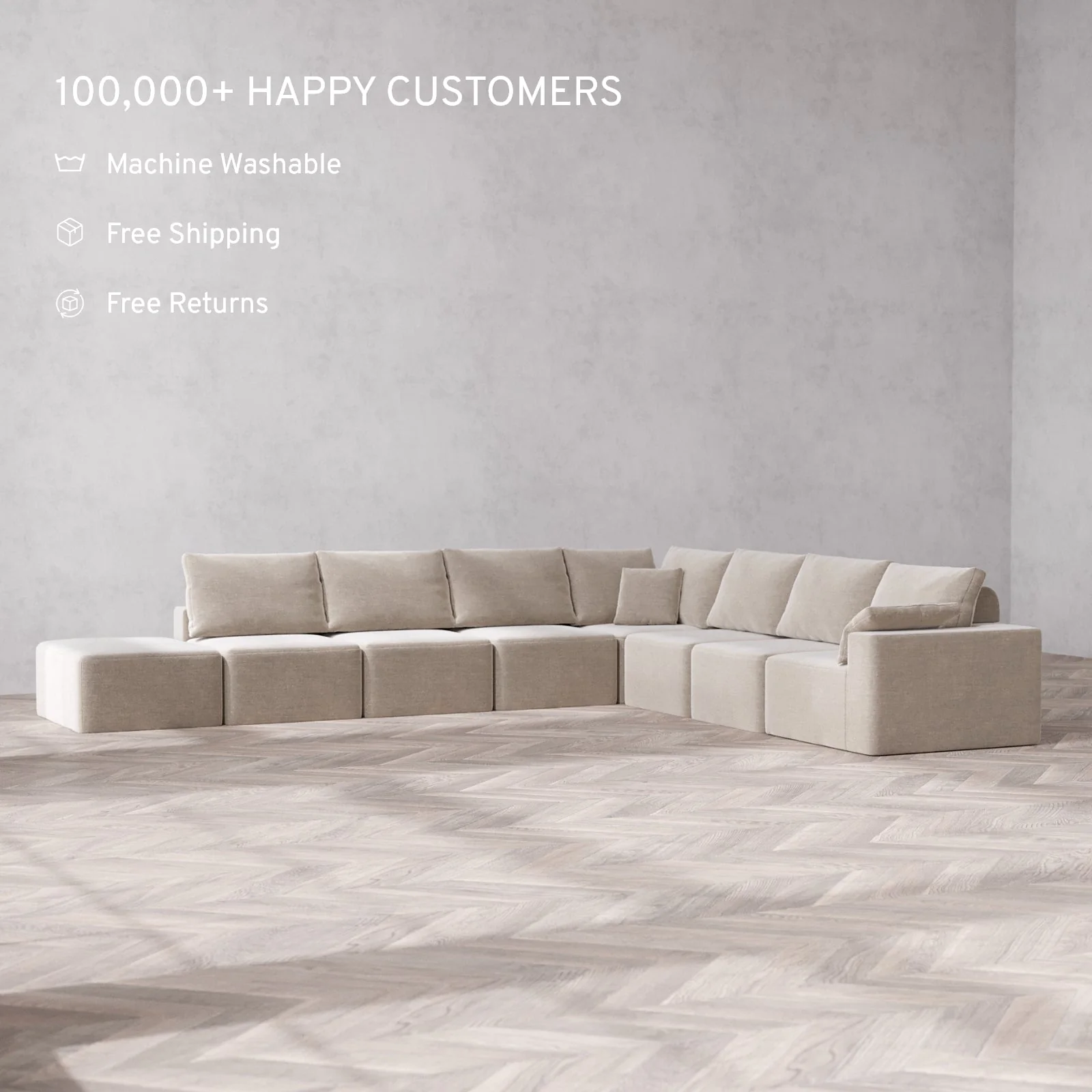 Slipcover Only - Modular Washable 8-Seater Open End Corner Sectional Cloud + Bolster Sofa in Caraway | Right-Facing Arm - Image 2