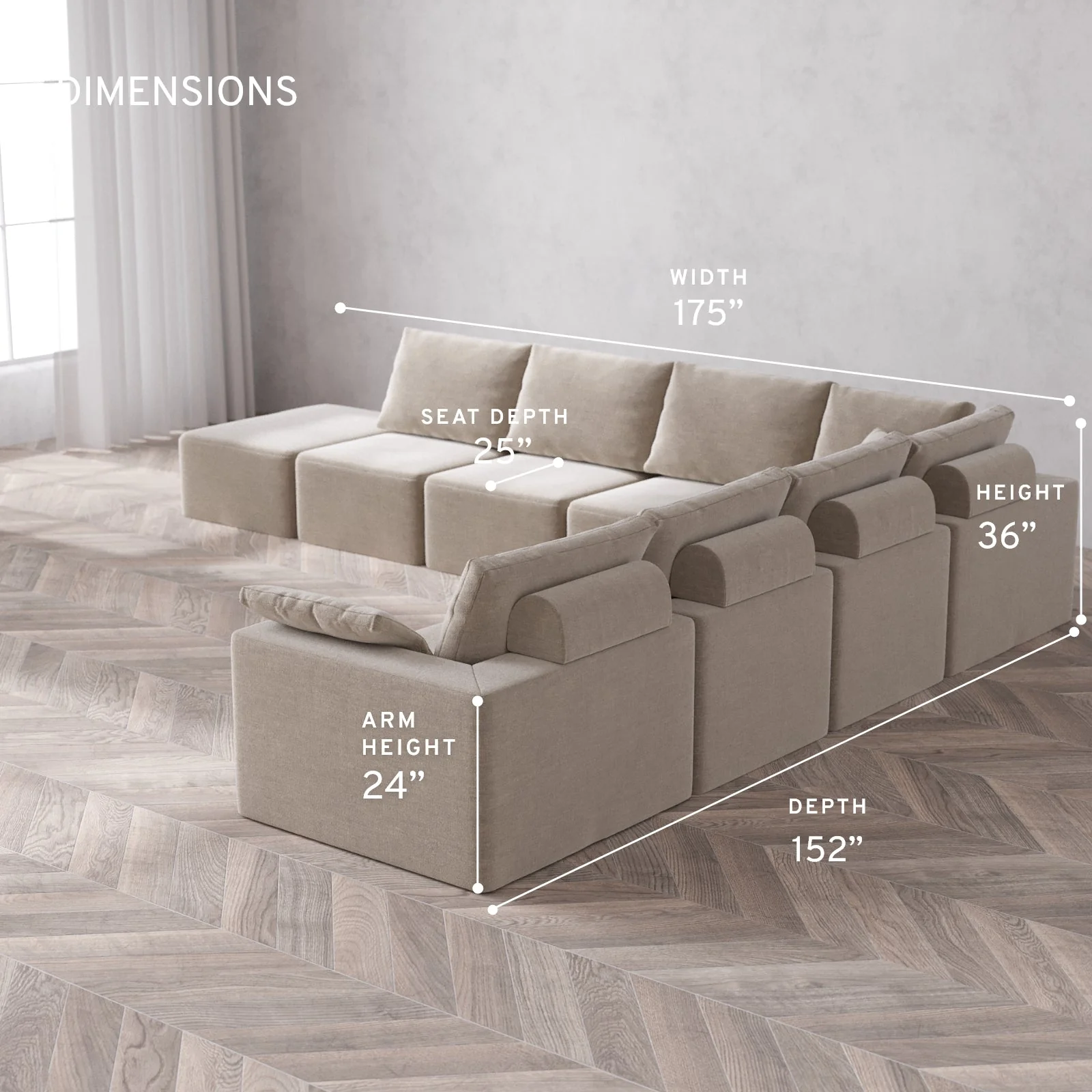 Slipcover Only - Modular Washable 8-Seater Open End Corner Sectional Cloud + Bolster Sofa in Caraway | Right-Facing Arm - Image 5