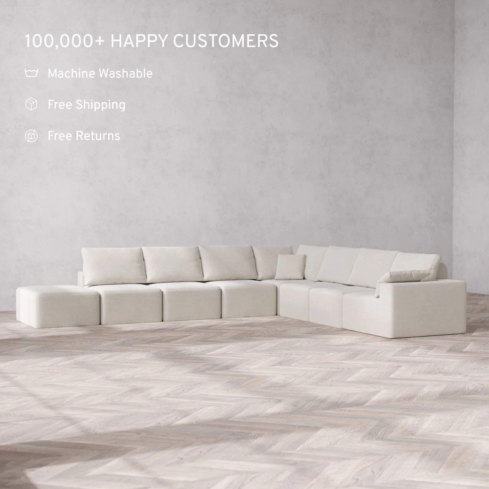 Slipcover Only - Modular Washable 8-Seater Open End Corner Sectional Cloud + Bolster Sofa in Cashew | Right-Facing Arm - Image 2