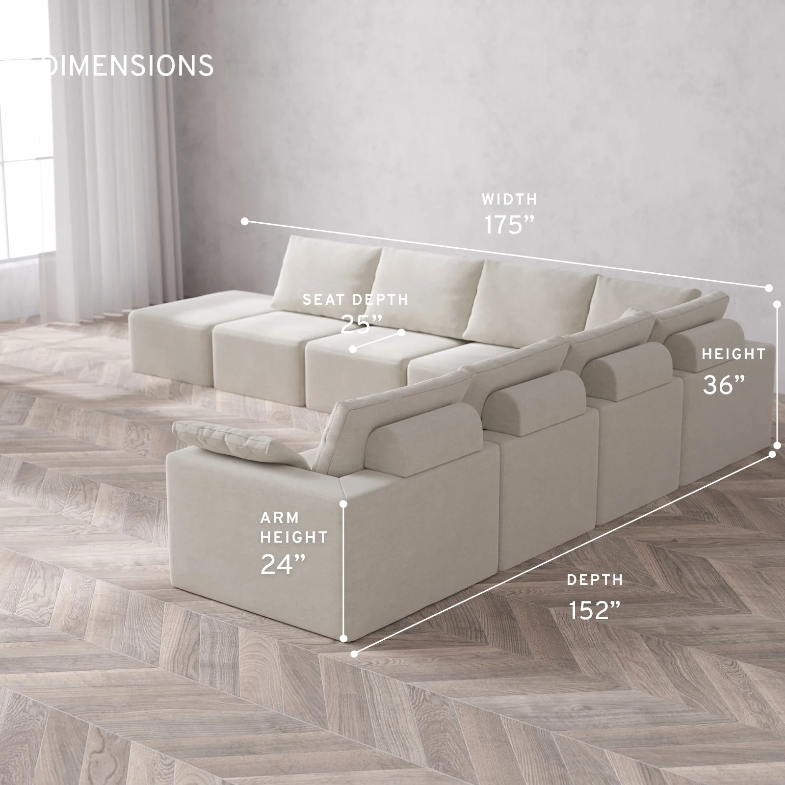 Slipcover Only - Modular Washable 8-Seater Open End Corner Sectional Cloud + Bolster Sofa in Cashew | Right-Facing Arm - Image 5