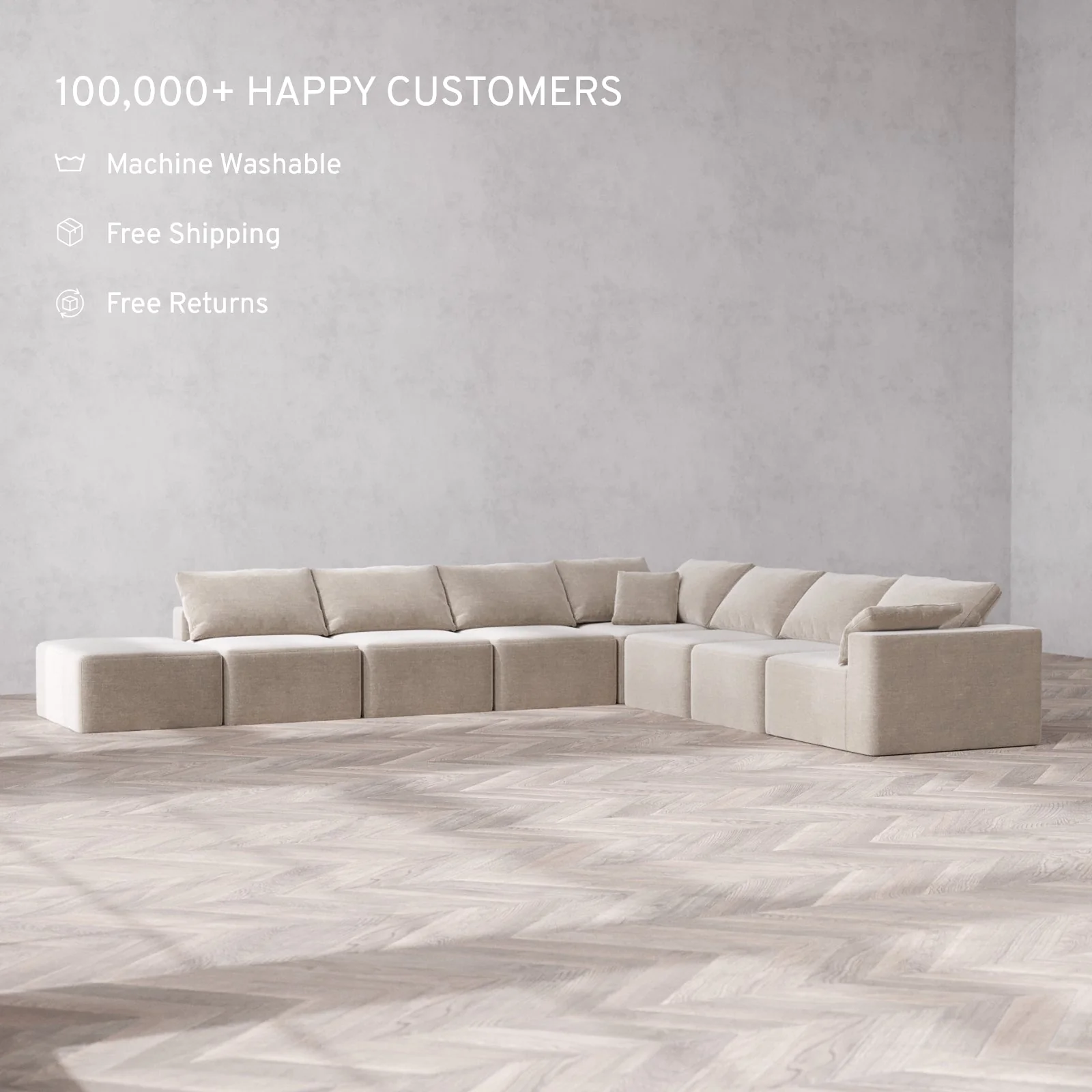 Slipcover Only - Modular Washable 8-Seater Open End Corner Sectional Cloud Sofa in Caraway | Right-Facing Arm - Image 2