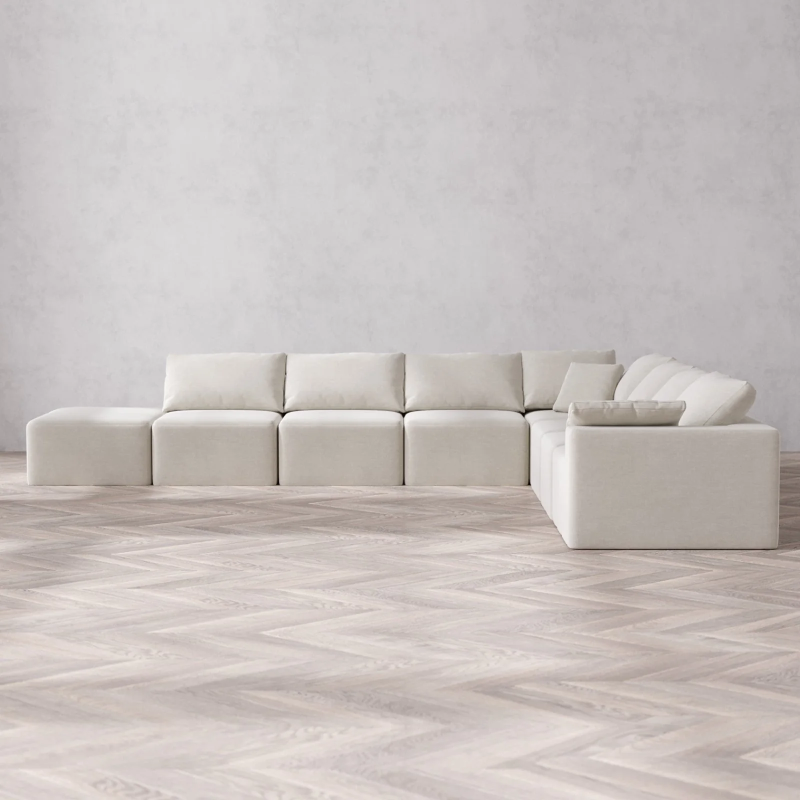 Slipcover Only - Modular Washable 8-Seater Open End Corner Sectional Cloud Sofa in Cashew | Right-Facing Arm