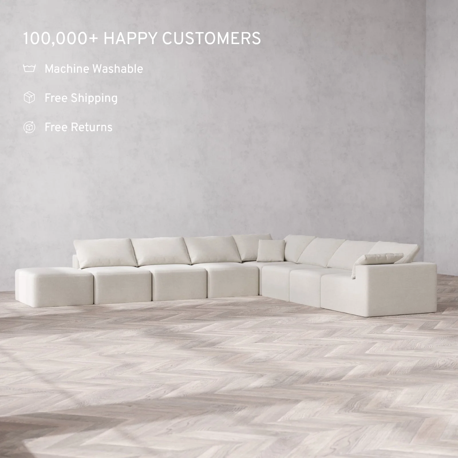 Slipcover Only - Modular Washable 8-Seater Open End Corner Sectional Cloud Sofa in Cashew | Right-Facing Arm - Image 2
