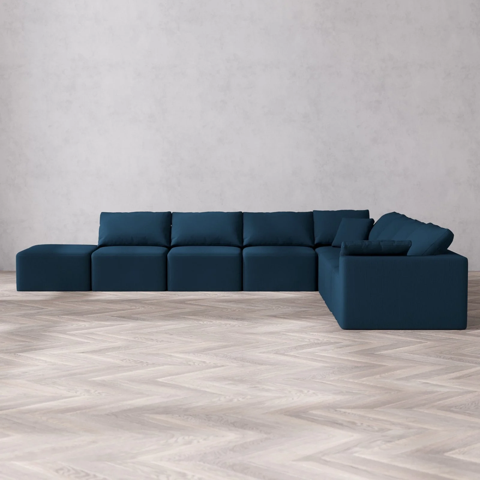 Slipcover Only - Modular Washable 8-Seater Open End Corner Sectional Cloud Sofa in Lazuli | Right-Facing Arm