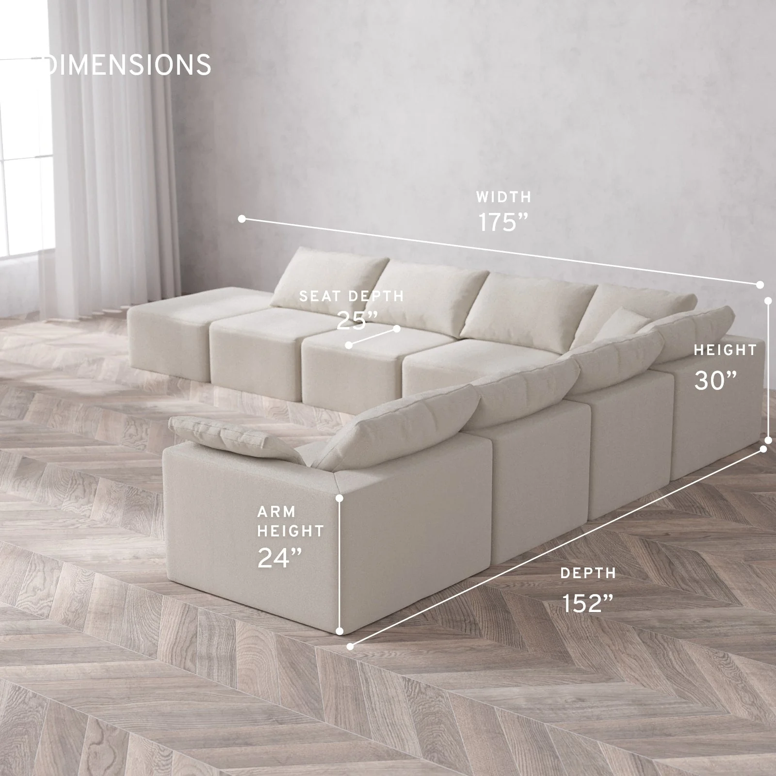 Slipcover Only - Modular Washable 8-Seater Open End Corner Sectional Cloud Sofa in Pearl | Right-Facing Arm - Image 5