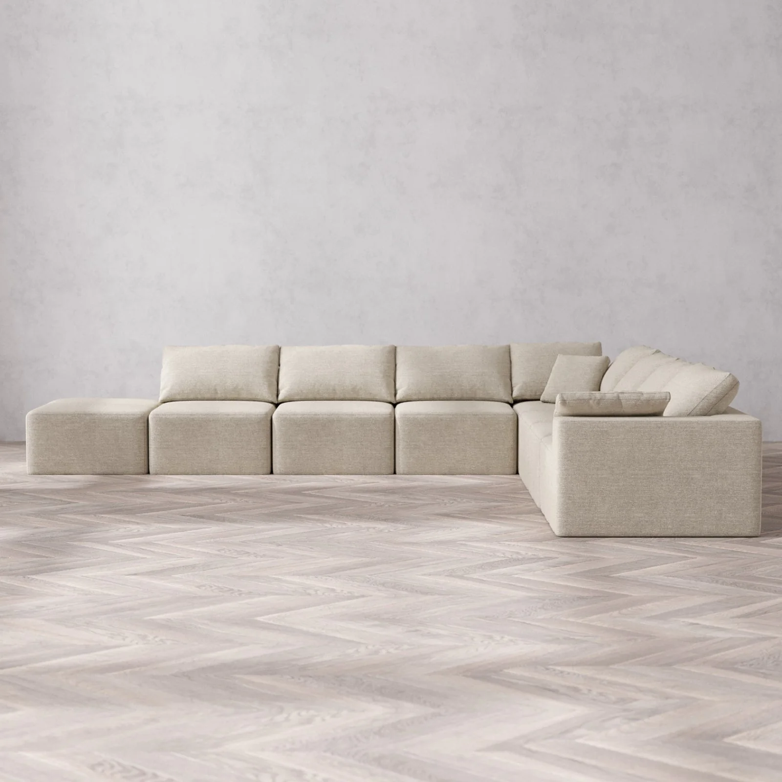 Slipcover Only - Modular Washable 8-Seater Open End Corner Sectional Cloud Sofa in Sandstone | Right-Facing Arm