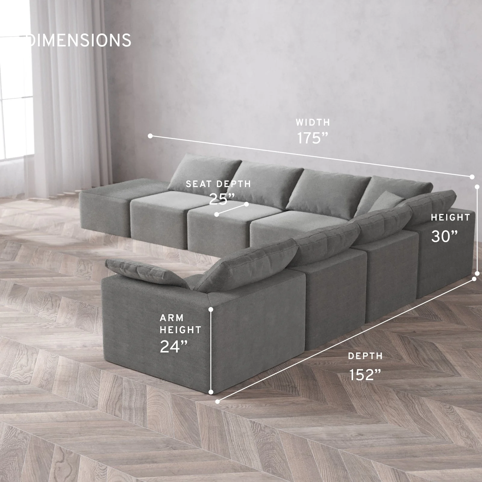 Slipcover Only - Modular Washable 8-Seater Open End Corner Sectional Cloud Sofa in Slate | Right-Facing Arm - Image 5