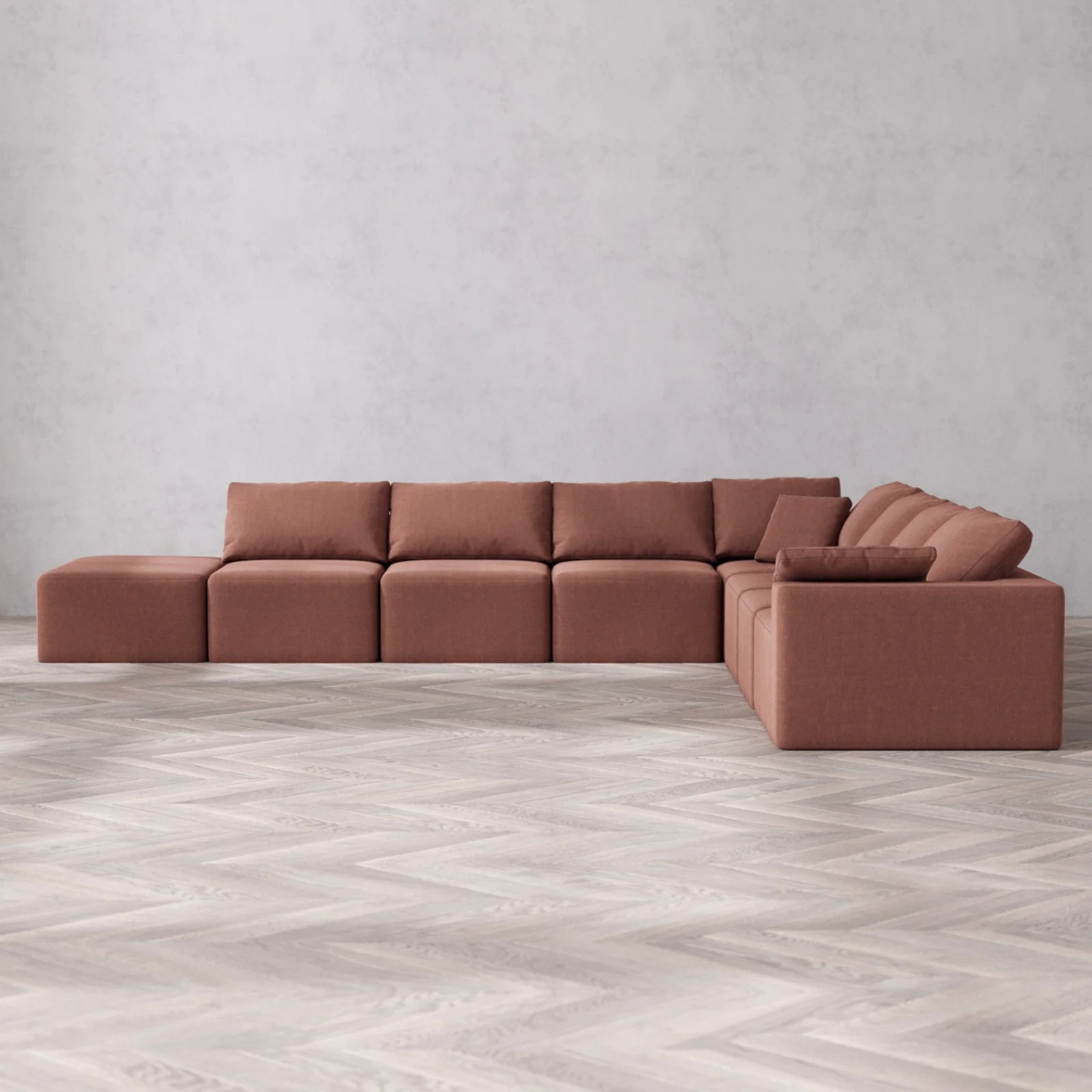 Slipcover Only - Modular Washable 8-Seater Open End Corner Sectional Cloud Sofa in Sumac | Right-Facing Arm