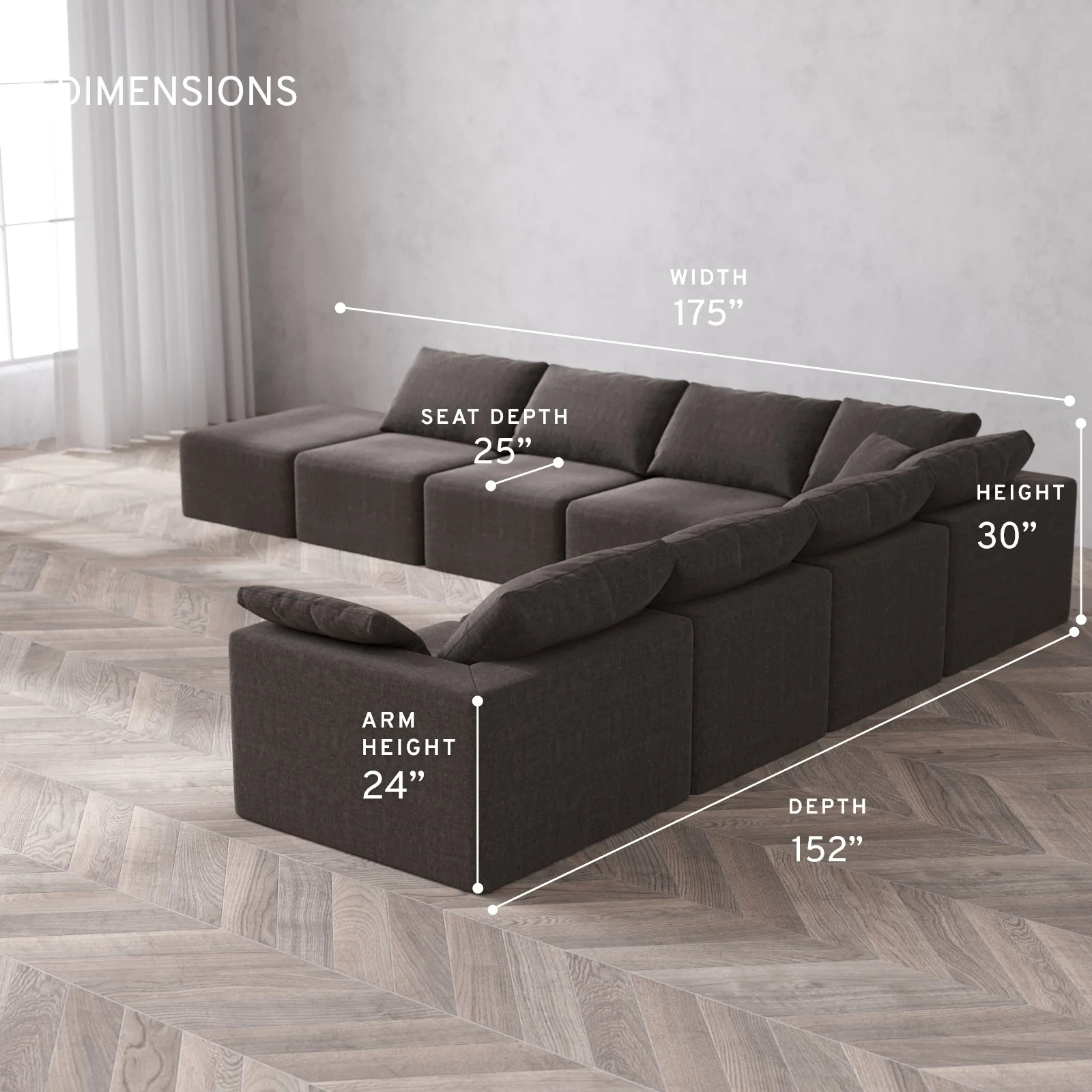 Slipcover Only - Modular Washable 8-Seater Open End Corner Sectional Cloud Sofa in Truffle | Right-Facing Arm - Image 5