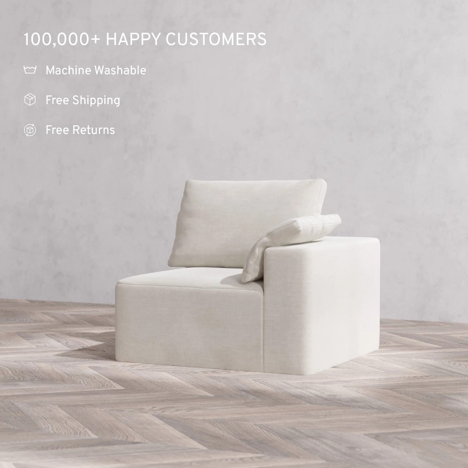 Slipcover Only - Modular Washable End Chair Cloud + Bolster Sofa in Cashew | Right-Facing Arm - Image 2