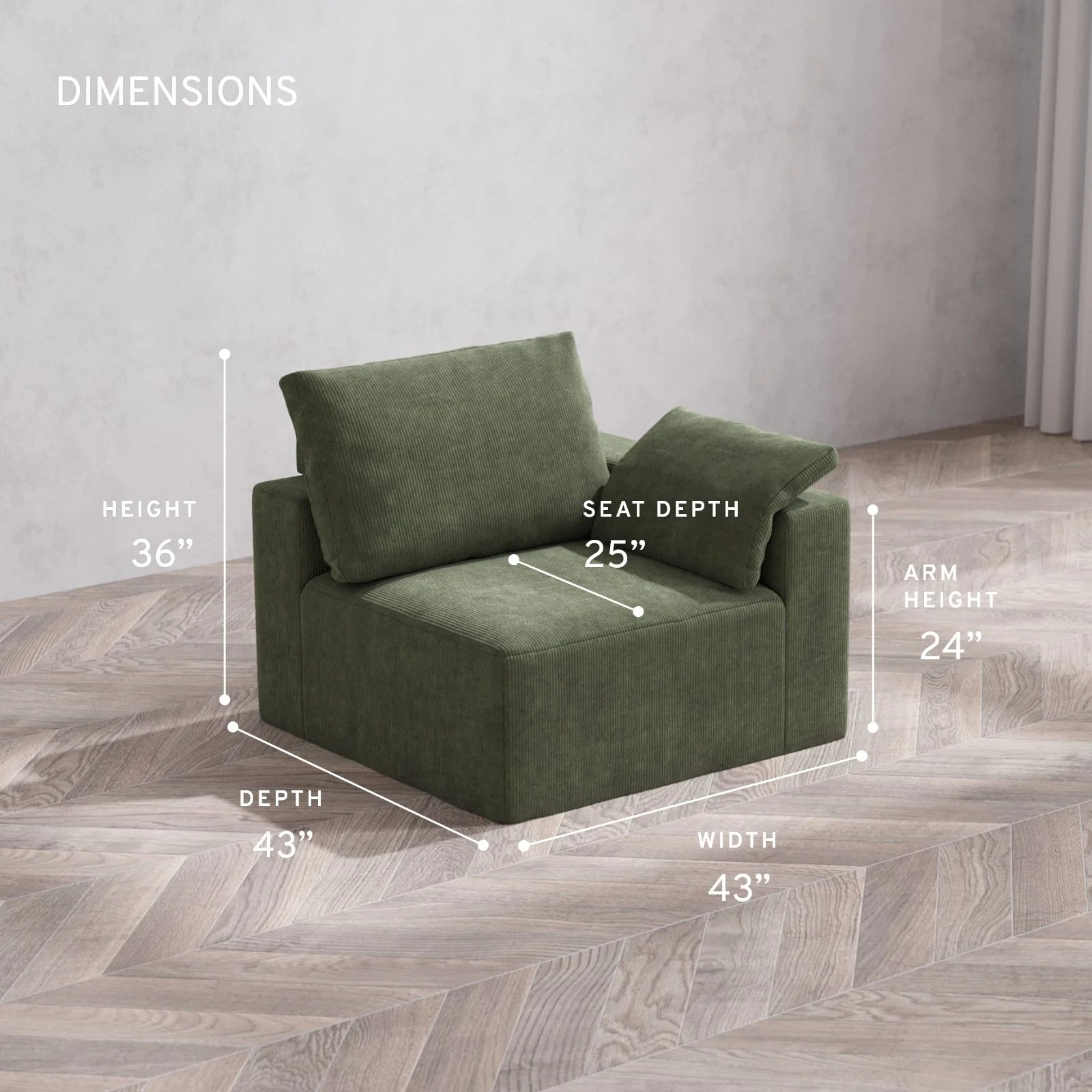 Slipcover Only - Modular Washable End Chair Cloud + Bolster Sofa in Juniper | Right-Facing Arm - Image 5