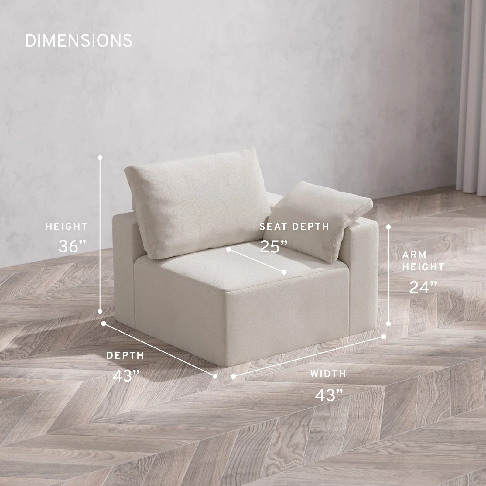 Slipcover Only - Modular Washable End Chair Cloud + Bolster Sofa in Pearl | Right-Facing Arm - Image 5
