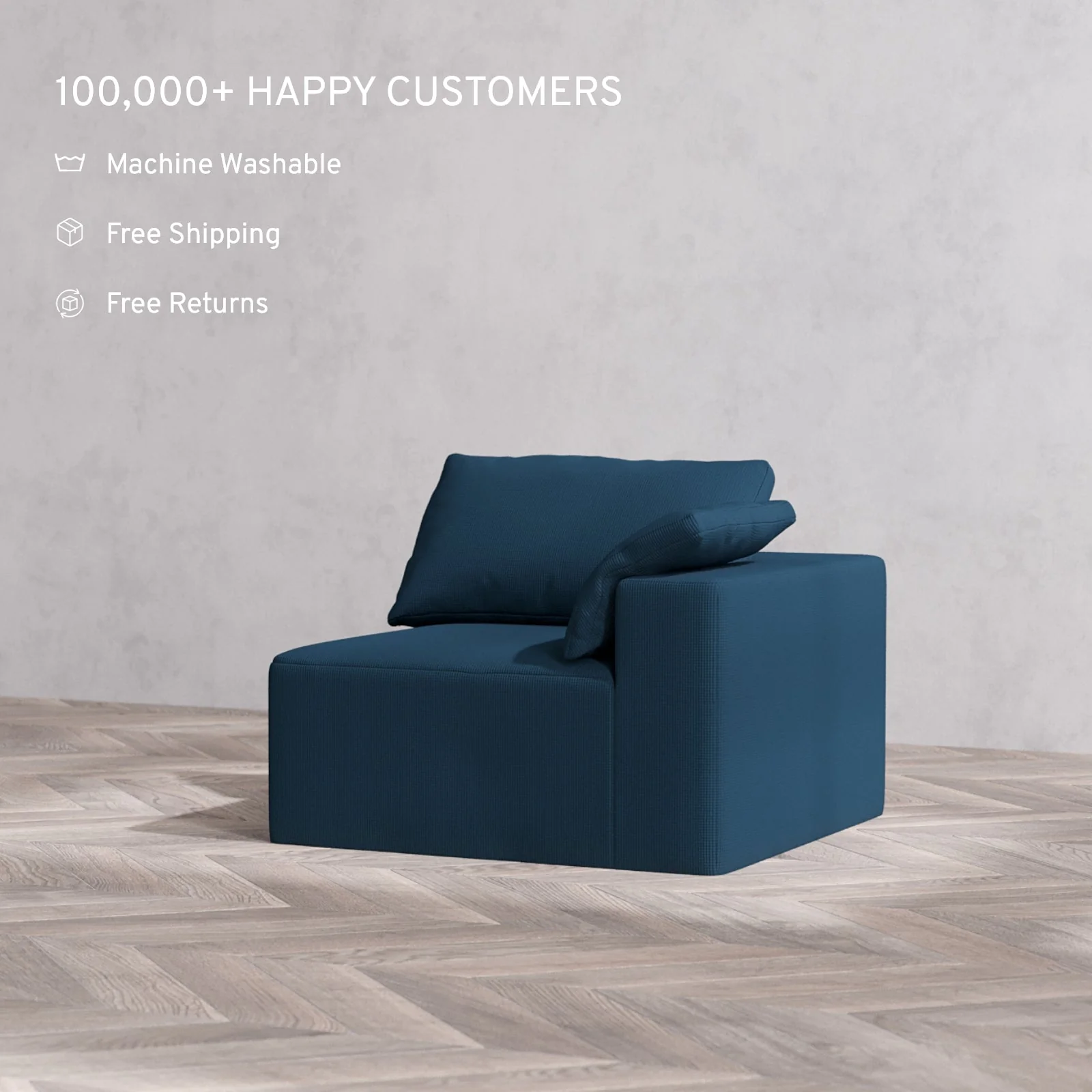 Slipcover Only - Modular Washable End Chair Cloud Sofa in Lazuli | Right-Facing Arm - Image 2