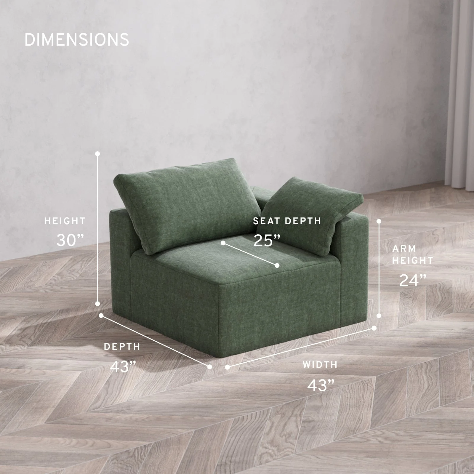 Slipcover Only - Modular Washable End Chair Cloud Sofa in Sage | Right-Facing Arm - Image 5