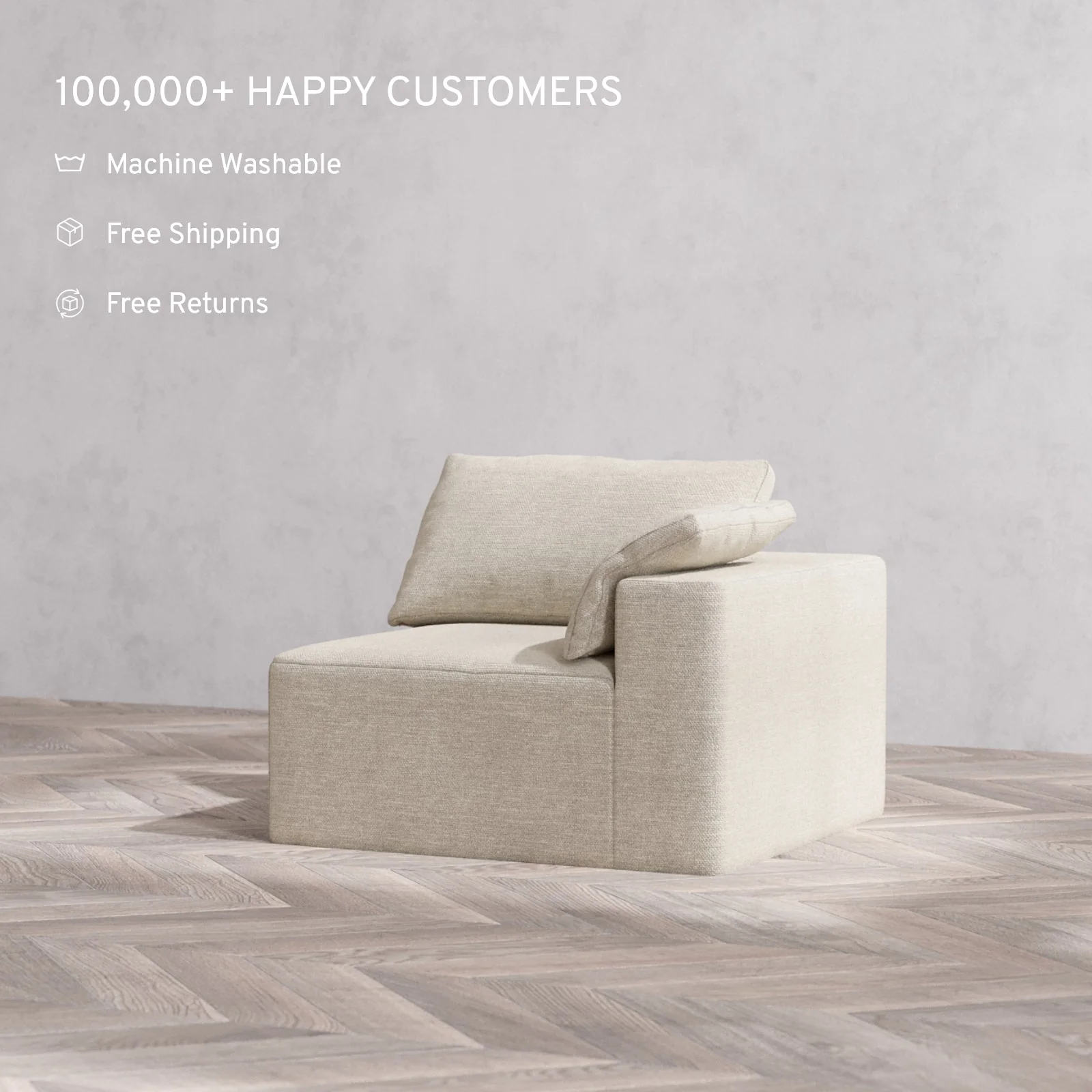 Slipcover Only - Modular Washable End Chair Cloud Sofa in Sandstone | Right-Facing Arm - Image 2