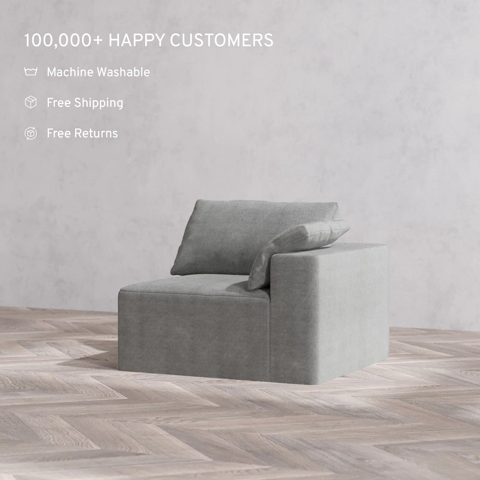 Slipcover Only - Modular Washable End Chair Cloud Sofa in Slate | Right-Facing Arm - Image 2