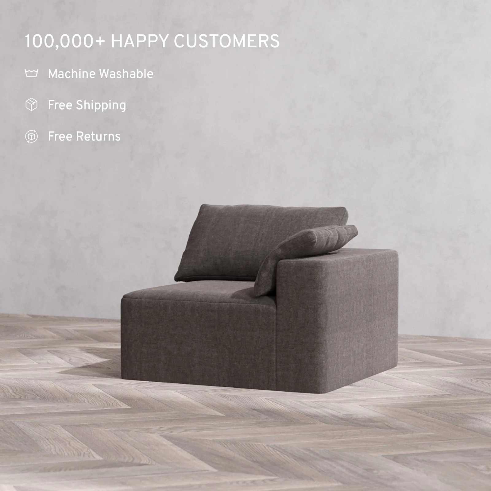 Slipcover Only - Modular Washable End Chair Cloud Sofa in Truffle | Right-Facing Arm - Image 2